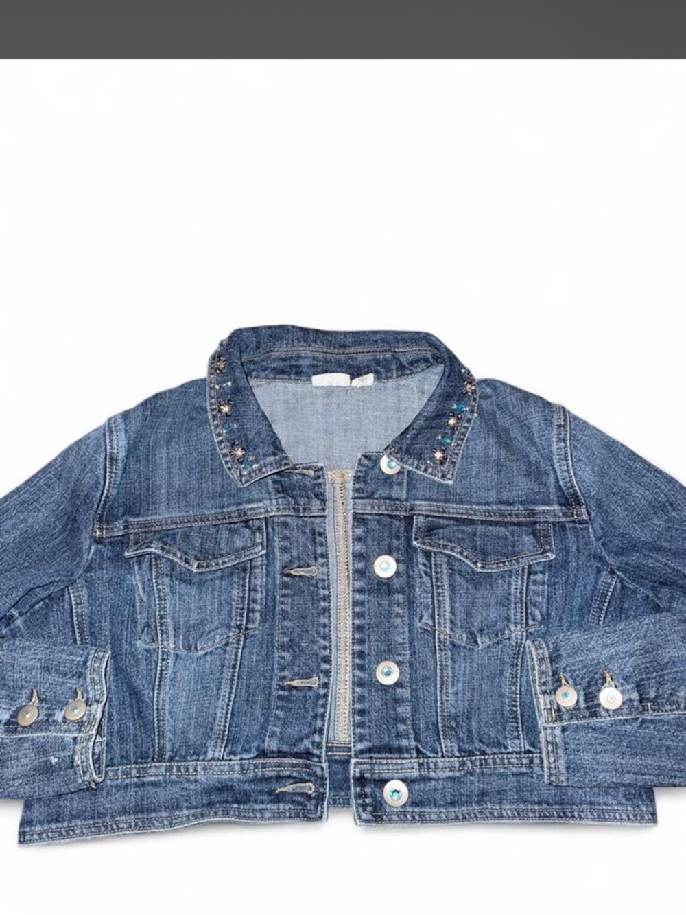 Y2k cropped rhinestone jeweled denim jacket by Cato